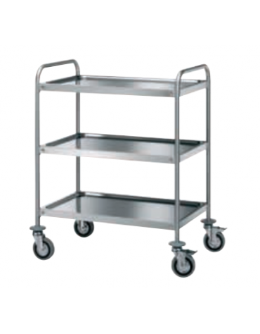 Carrello di servizio con 3 ripiani stampati - inox 18/10, tubo tondo - cm 98x58x96h