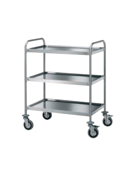 Carrello di servizio con 3 ripiani stampati - inox 18/10, tubo tondo - cm 98x58x96h