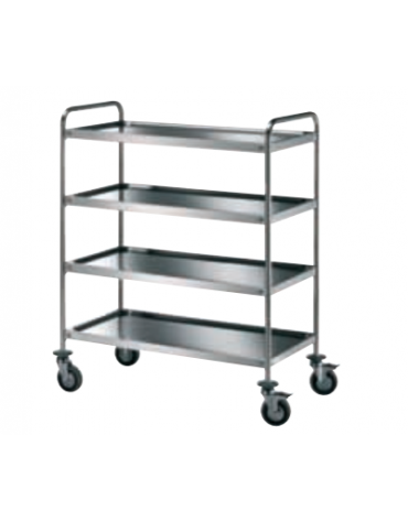 Carrello di servizio con 3 ripiani stampati - inox 18/10, tubo tondo - cm 110x58x125h