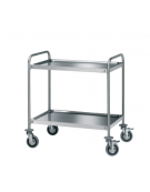 Carrello di servizio con 2 ripiani stampati - inox 18/10, tubo tondo - cm 128x68x90h