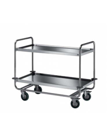 Carrello di servizio con 2 ripiani stampati - inox 18/10, tubo tondo - cm 109x59x90h - Portata kg 240