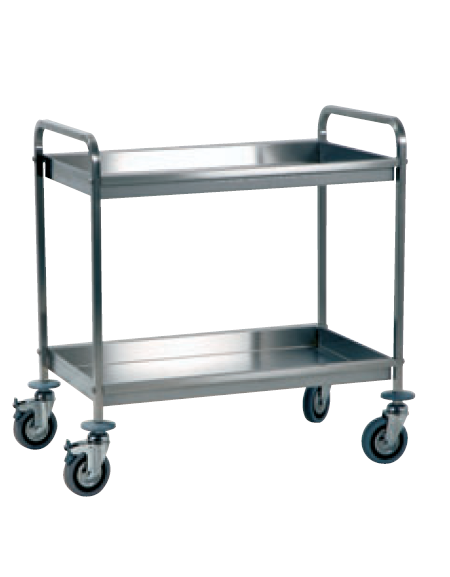 Carrello di servizio raccolta differenziata con 2 ripiani inox 18/10, tubo quadro - cm 90x56x90h