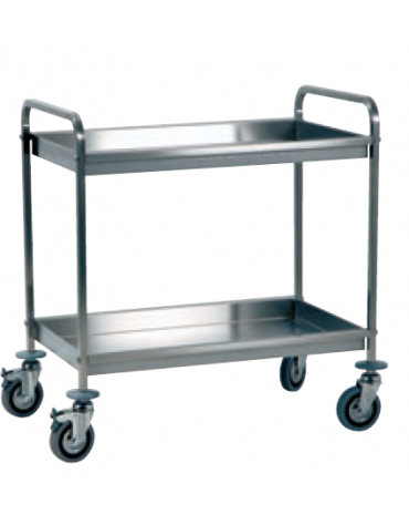 Carrello di servizio raccolta differenziata con 2 ripiani inox 18/10, tubo quadro - cm 110x56x102h