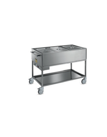 Carrello termico bagnomaria 3 vasche - in acciaio inox 18/10 AISI 304 -  GN 1/1 - termostato digitale - cm 120x64x90h