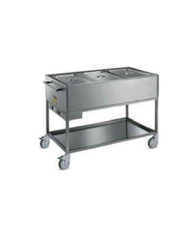 Carrello termico bagnomaria 3 vasche - in acciaio inox 18/10 AISI 304 -  GN 1/1 - termostato meccanico - cm 120x64x90h