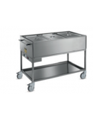 Carrello termico bagnomaria 3 vasche acciaio inox 18/10 AISI 304 con griglia di appoggio - GN 1/1 - cm 120x64x90h