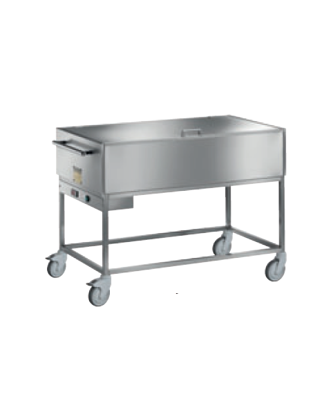 Carrello termico bagnomaria 4 vasche - acciaio inox 18/10 AISI 304 -  GN 1/1 - con griglia di appoggio -  cm 150x64x90h