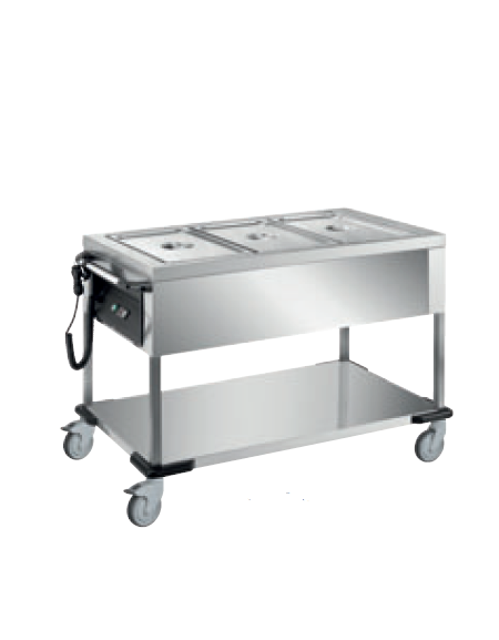 Carrello termico con vasca stampata riscaldamento a secco e bagnomaria in acciaio inox 18/10 AISI 304 - cm 126x64x90h