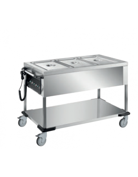 Carrello termico in acciaio inox 18/10 AISI 304 con vasche separate - termostato meccanico - cm 85x64x90h