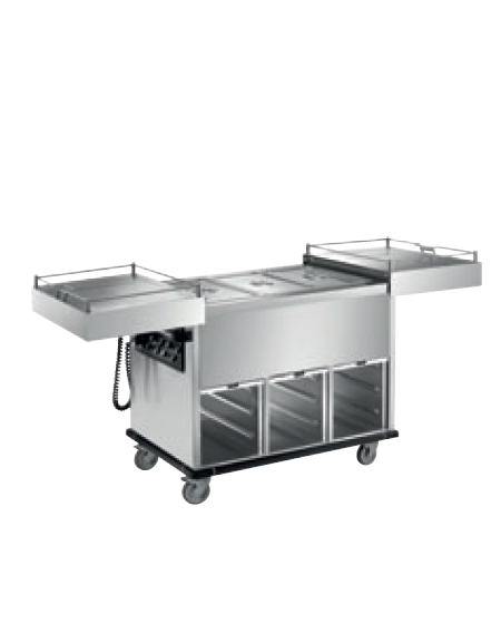 Carrello termico bagnomaria vasca unica coperchi scorrevoli 3x1/1GN - inox 18/10 AISI 304 - cm 120x70x110h