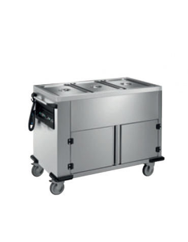 Carrello termico armadiato con vasche separate 2x1/1GN in acciaio inox 18/10 AISI 304 - vano riscaldato ventilato - cm 85x70x90h