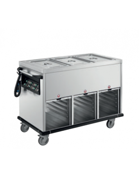 Carrello termico bagnomaria vasche separate in acciaio inox 18/10 AISI 304 - 3xGN 1/1 - 1 vano riscaldato - cm 120x70x90h