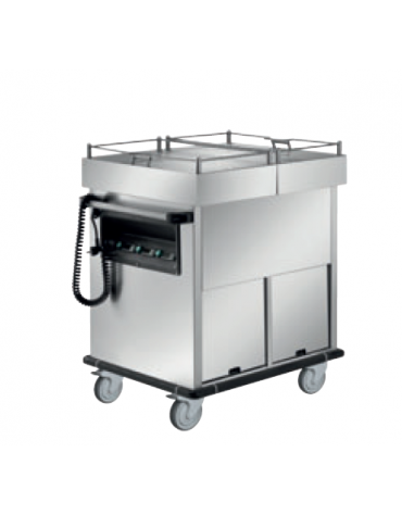 Carrello termico bagnomaria vasche separate coperchi scorrevoli 2x1/1GN - inox 18/10 AISI 304 - cm 85x70x110h