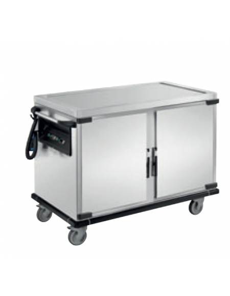 Carrello termico porta pasti con comparti stampati  in acciaio inox 18/10 AISI 304 - 1 vano riscaldato  - cm 85x70x90h