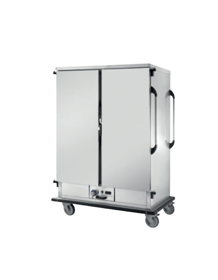 Carrello portateglie GN 2/1 o 2/1 riscaldato inox 18/10 AISI 304 - 40 bacinelle - supporto a C - cm 146x86x2000h