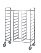 Carrello portavassoi acciaio 18/10 AISI 304, tubo quadro 20x20 mm - ripiano sup. e ringhierina - 30 vassoi GN - cm 115x60x154h