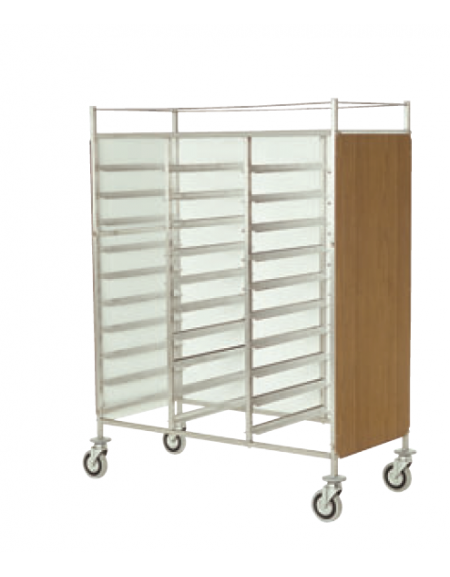 Carrello portavassoi acciaio 18/10 AISI 304 - in laminato su 3 lati - ripiano sup. e ringhierina - 10 vassoi GN - cm 45x60x154h