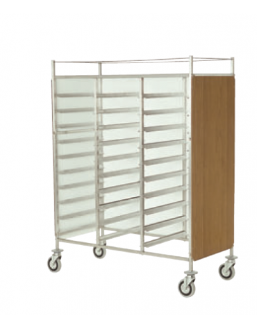 Carrello portavassoi acciaio 18/10 AISI 304 - in laminato su 3 lati - ripiano sup. e ringhierina - 10 vassoi EN - cm 49x60x154h