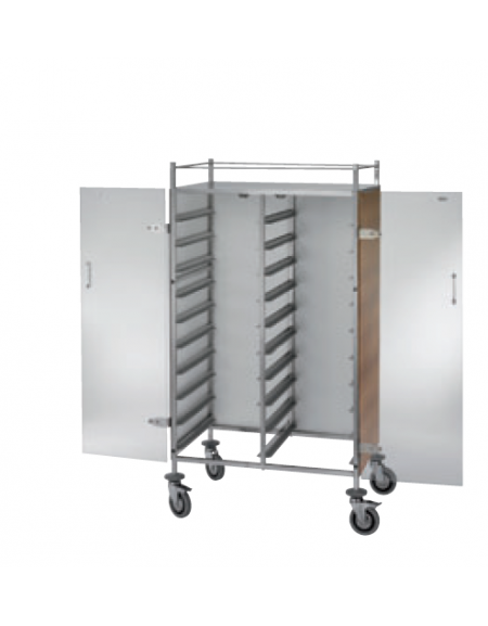 Carrello portavassoi acciaio 18/10 AISI 304 - in laminato su 3 lati - 2 ante - 20 vassoi GN - cm 80x60x154h