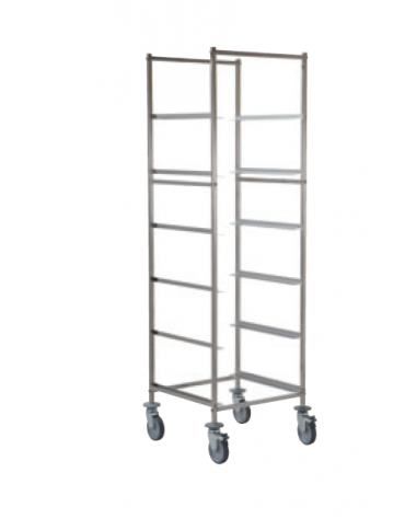 Carrello portacestelli per lavastoviglie  in acciaio 18/10 AISI 304 - Guide a “L” - 12 cestelli 51x51 - cm 115x60x180