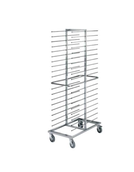 Carrello portateglie in acciaio 18/10 AISI 304 - 32 teglie 60x40 - 4 ruote piroettanti Ø 125 - cm 96x50x176h