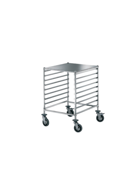 Carrello portateglie  in acciaio 18/10 AISI 304 - guide a "C" - ripiano superiore - 8 teglie GN 2/1 o 16 GN 1/1 - cm 69x60x88h