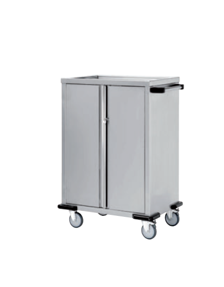 Carrello rifornimento frigobar in acciaio inox 18/10 AISI 304 - 2 ante battenti con chiusura a chiave, 4 piani - cm 80x55x135h