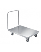 Carrello con pianale basso in acciaio inox 18/10 - 1 maniglione di spinta - 4 ruote di cui 2 fisse e 2 girevoli - cm 60x120x90h