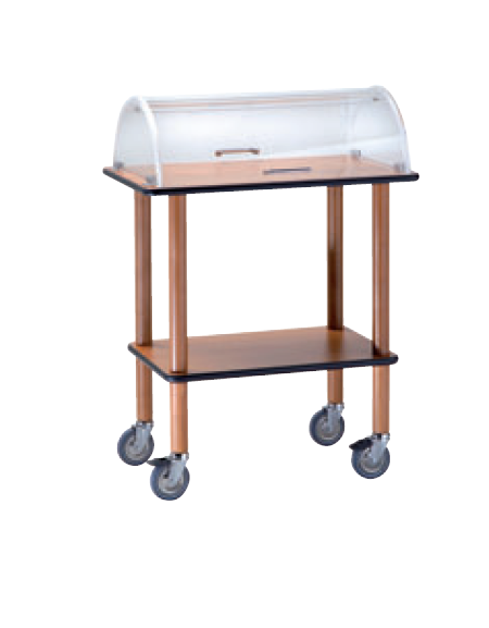 Carrello di servizio in legno massello di faggio evaporato, con cupola in plexiglass - 2 ripiani cm 70x45 - cm 70x45x105h