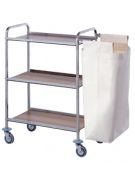 Carrello portabiancheria in acciaio inox 18/10 AISI 304 - 3 ripiani in laminato plastico - 1 sacco in tela - cm 80x40x104h