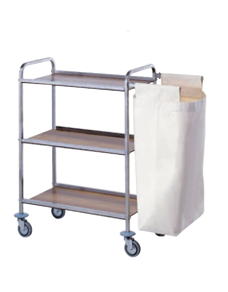 Carrello portabiancheria inox 18/10 AISI 304 - 3 ripiani in laminato plastico - 1 sacco in tela - 1 in PVC - cm 80x40x104h