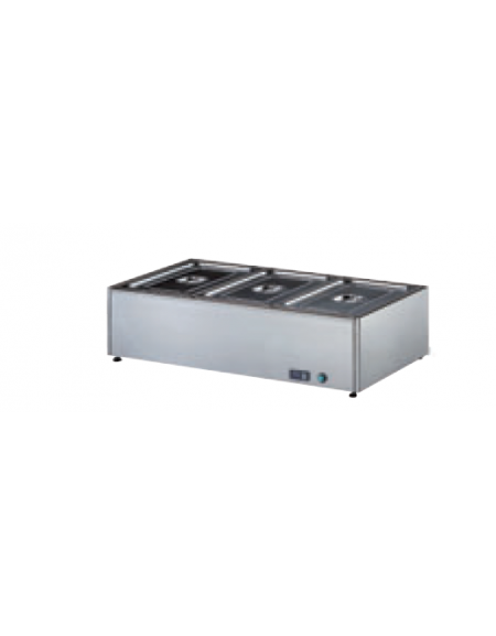 Tavola calda bagnomaria inox 18/10 AISI 304 con rubinetto di scarico - (GN ESCLUSE) - 3 GN 1/1 h 150 mm - mm 1050x580x300h