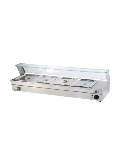 Espositore bagnomaria in acciaio inox con rubinetto - temperatura digitale max 90°C - 3 GN 1/2  - mm 1215x365x330h