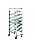 Carrello portavassoi in acciaio AISI 201 - 15 ripiani per vassoi GN 1/1 - 4 ruote girevoli (2 con freno) - mm 380x550x1735h