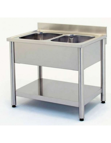 Lavatoio inox gambe tonde 2 vasche Dimensioni cm.120x70x85/90h