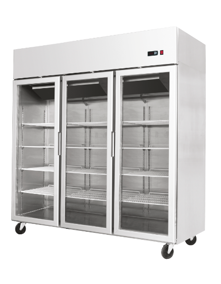 Armadio refrigerato compatto ventilato inox - 3 porte in vetro - 1390 litri - +2°C/+8°C - mm 1800×740×1950h