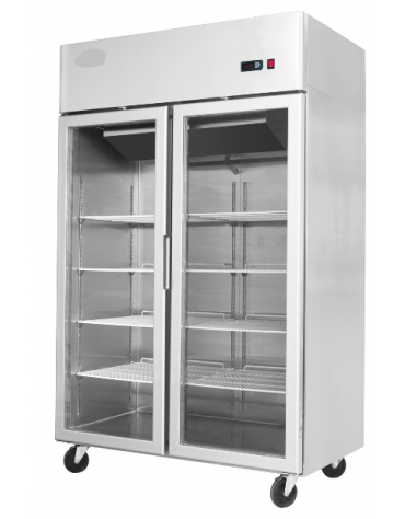 Armadio congelatore compatto ventilato inox - 2 porte in vetro - 900 litri - -22°C/-17°C - mm 1200×740×1950h