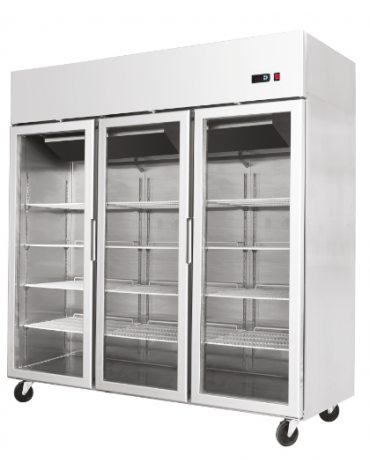 Armadio congelatore compatto ventilato inox - 3 porte in vetro - 1390 litri - -22°C/-17°C - mm 1800×740×1950h