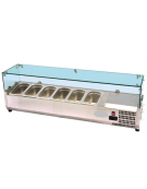 Vetrinetta refrigerata per pizzeria, in acciaio inox con vetri - predisposta per 8 bacinelle GN1/4 - mm 1800×335×430h