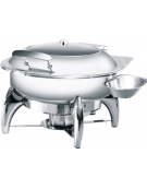 Chafing disch ad induzione rotondo con coperchio in vetro ribaltabile in acciaio inox - 5 Lt - cm LxPxH 44x48x26