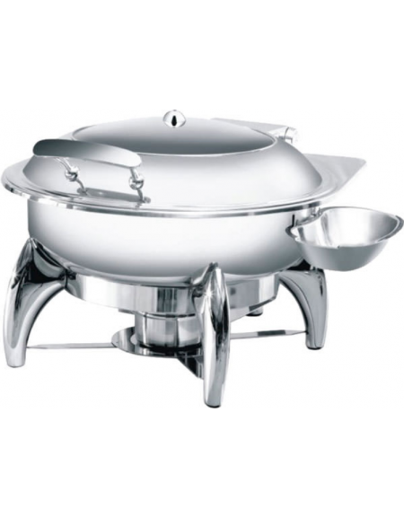 Chafing disch ad induzione rotondo con coperchio in vetro ribaltabile in acciaio inox - 5 Lt - cm LxPxH 44x48x26