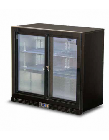 Espositore refrigerato per bibite in acciaio preverniciato nero - capacità 210 Lt. - +2°+8°C - L x P x H: 900 x 520 x 900