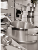 Casseruola alta in acciaio inox con fondo termodiffusore sandwich a tre strati -  Ø cm 16 -  h cm 11 - Litri 2,1