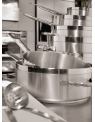 Casseruola bassa in acciaio inox 1 manico con fondo termodiffusore sandwich a tre strati -  Ø cm 16 -  h cm 6,5 - Litri 1,3