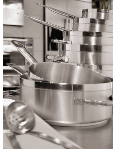 Casseruola bassa in acciaio inox 1 manico con fondo termodiffusore sandwich a tre strati -  Ø cm 16 -  h cm 6,5 - Litri 1,3