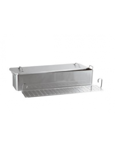 Pesciera in acciaio inox, 2 maniglie - completa di griglia e coperchio - cm 60x20x14h - lt. 14