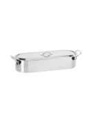 Pesciera in acciaio inox, 2 maniglie - completa di griglia e coperchio - cm 60x20x14h - lt. 14