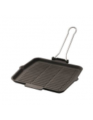 Padella grill in ghisa con manicatura tubolare inox - Ø cm 22 - 0,8 Litri - 1-2 pozioni di 1,40 Kg.