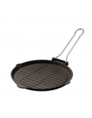 Padella grill in ghisa con manicatura tubolare inox - Ø cm 22 - 0,8 Litri - 1-2 pozioni di 1,40 Kg.