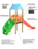 Torre con scivolo in polietilene rotazionale, scala e pianale in lamiera - cm 117x456x330h